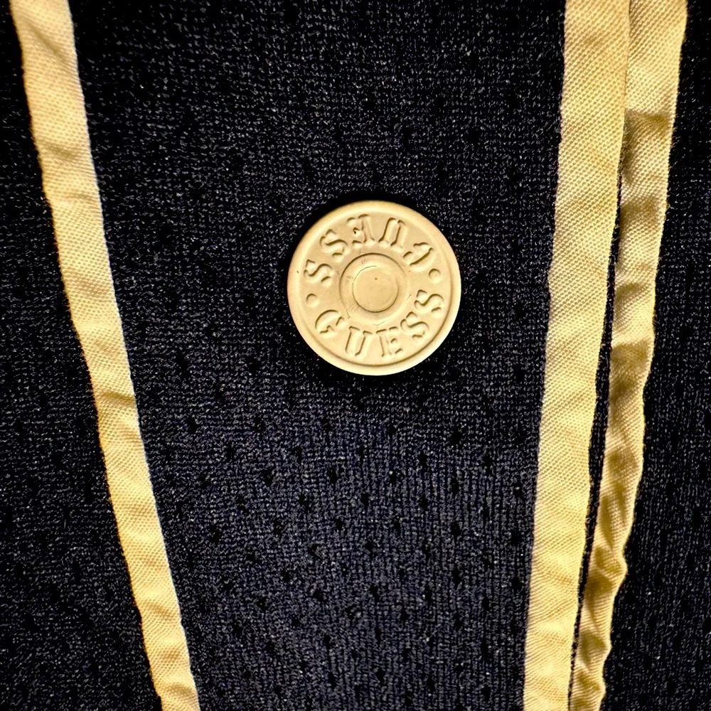 Guess Kids Navy Blue Mesh Baseball Jersey‎ Snap Front Yellow Logo Sporty Top